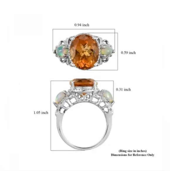 Genuine Serra Gaucha Citrine & Welo Opal Ring Platinum over Sterling Silver Sz 8 - Picture 5 of 10